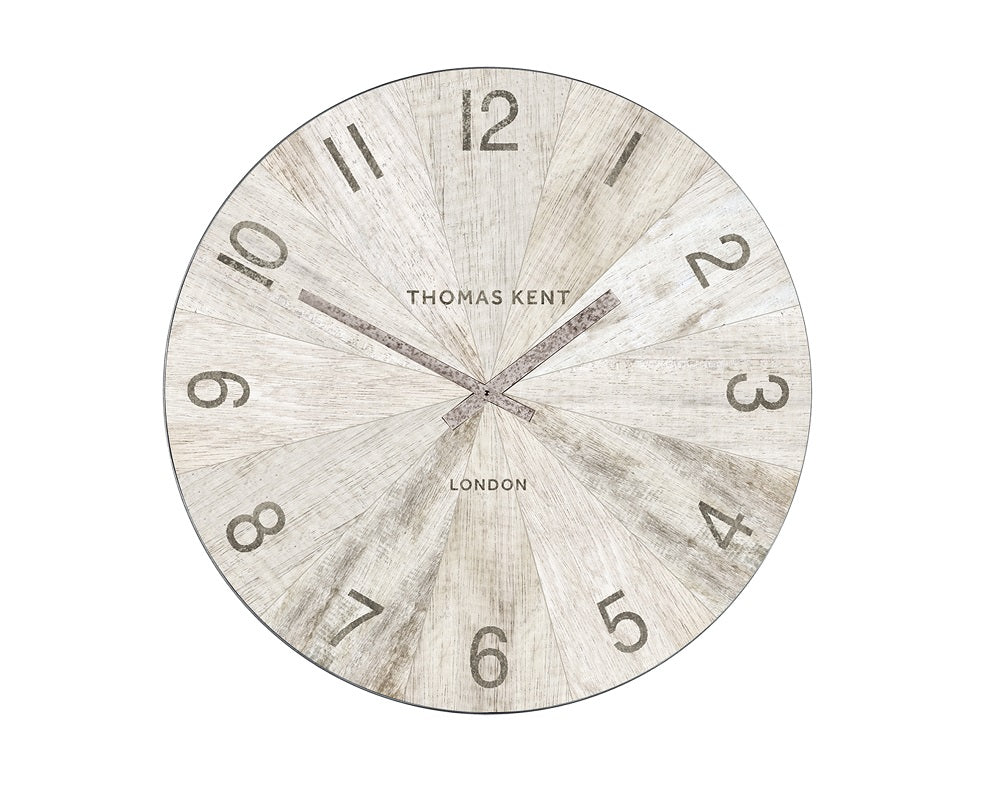Thomas Kent 114cm Wharf Pickled Oak Open Face Round Wall Clock - White