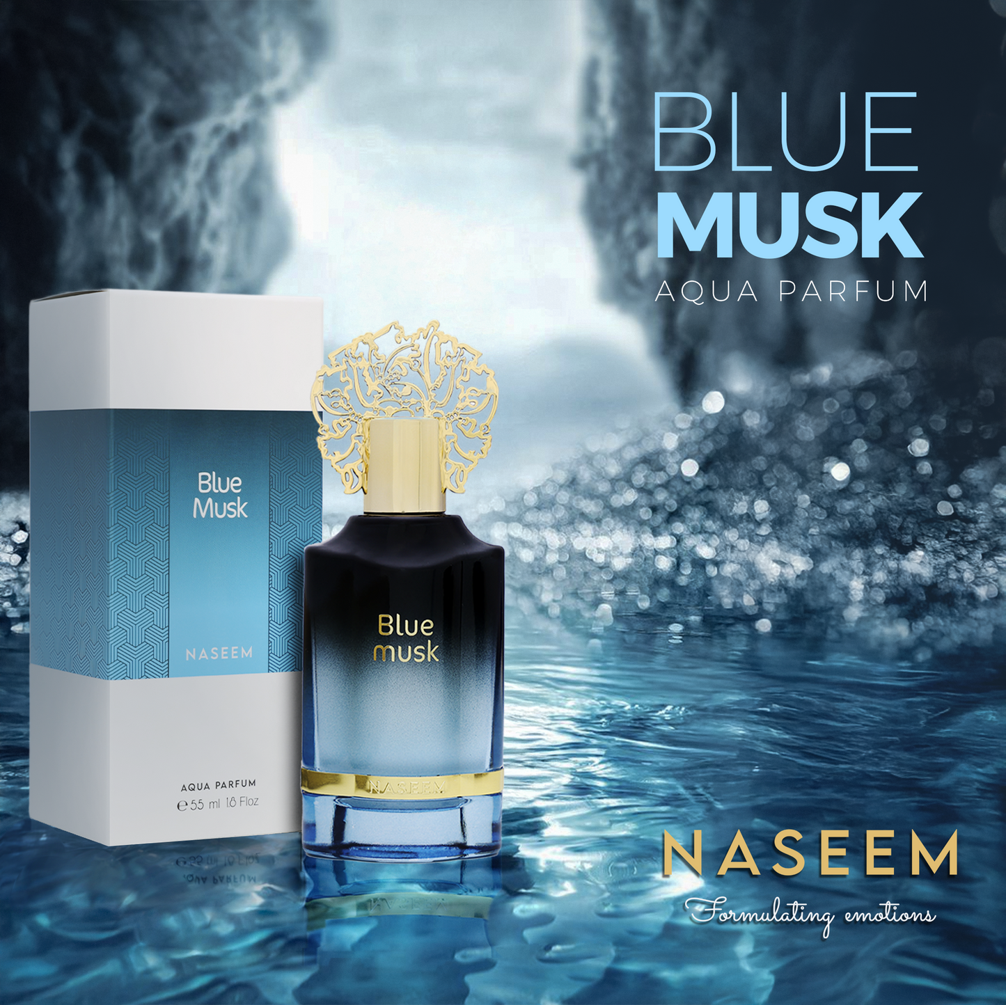 Naseem - Blue Musk Aqua Perfume 55ml For Men - Alcohol Free