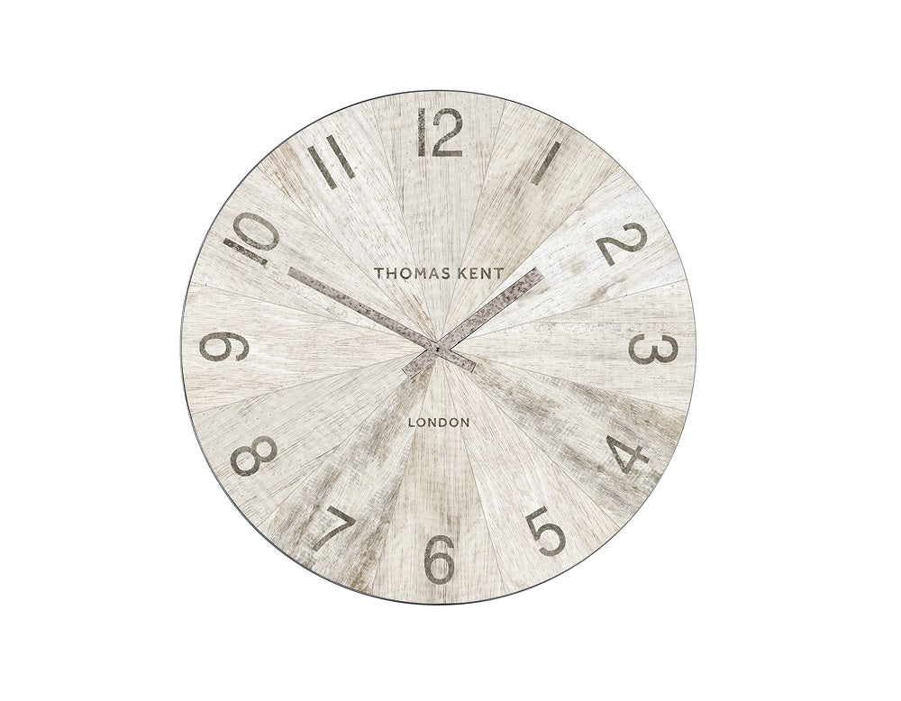 Thomas Kent 56cm Wharf Pickled Oak Open Face Round Wall Clock - White