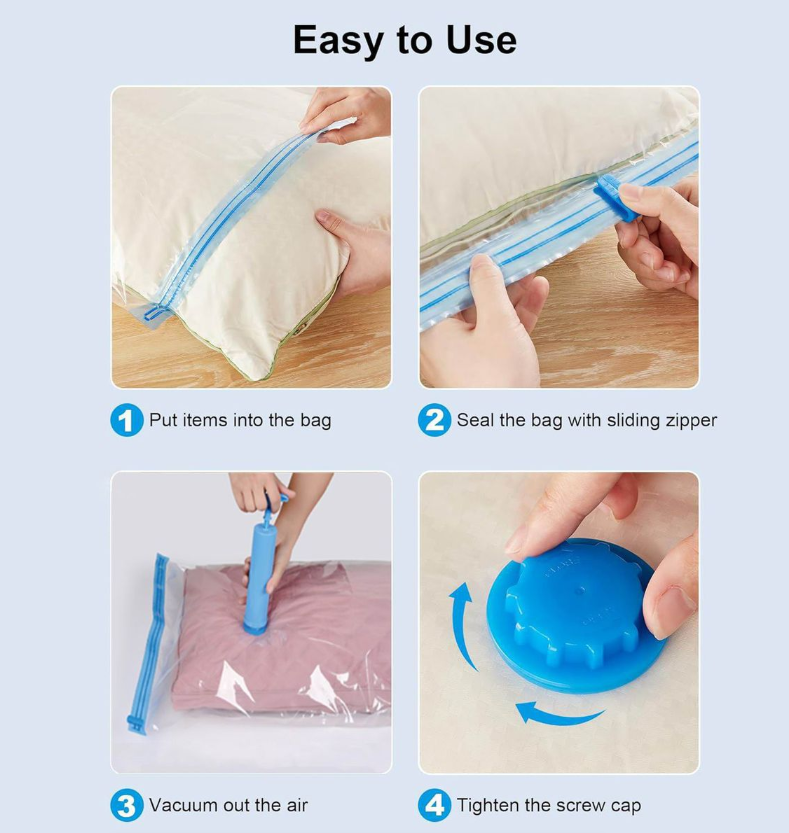 Jane Becker Premium 8-Piece Vacuum Storage Bag For Clothes Bedding Airtight