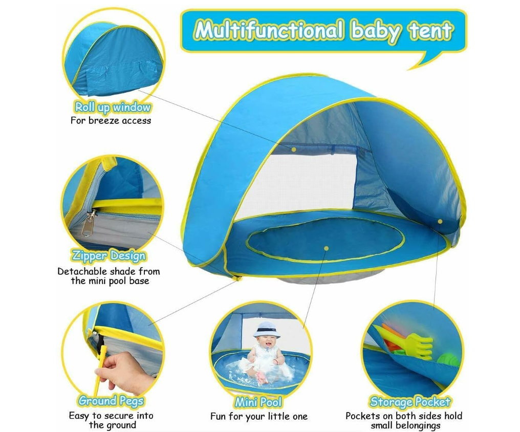 Baby Beach Tent with Pool - Pop Up Shade UV Protection Sun Shelter UPF 50+