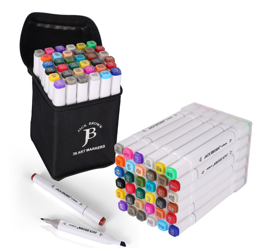 Jack Brown Artist Markers with Stand & Bag - White - 36 Pack