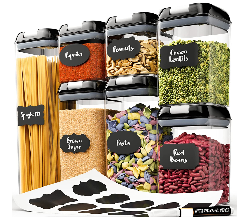 Jack Brown Air Tight Food Storage Containers with Labels & Marker - 7-Piece - White