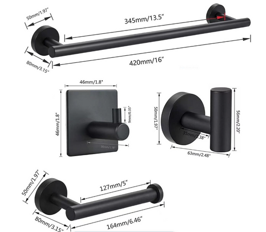 Jack Brown 5-Piece Round Bathroom Accessory Set - Black