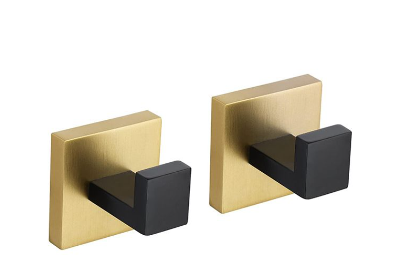 Jack Brown Premium Stainless Steel Bathroom Accessory Set Square - 5-Piece - Black & Gold