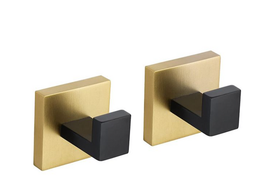 Jack Brown Premium Stainless Steel Bathroom Accessory Set Square - 5-Piece - Black & Gold