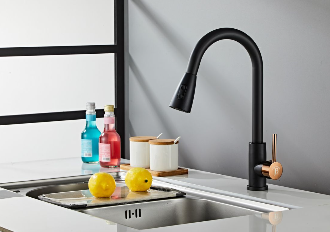Jack Brown Stainless Steel Kitchen Pull Out Faucet - Black Rose