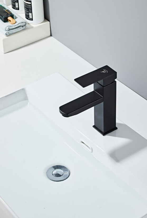 Jack Brown Square Bathroom Basin Mixer Tap With Hose Matt Black