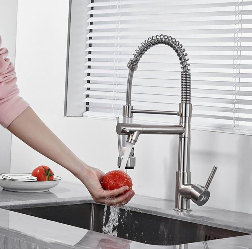 Jack Brown Industrial Style Pull Down Kitchen Mixer Tap - Dual Water System - Matt Silver