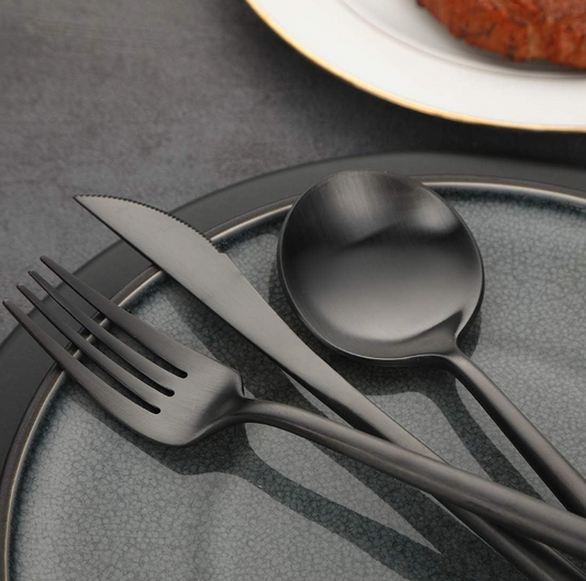 Jane Becker 24-Piece Stainless Steel Cutlery Set - Premium Quality - Black