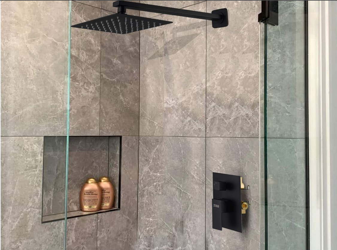 Jack Brown Unique Square Rain Fall Shower Head & Arm Set - Black
