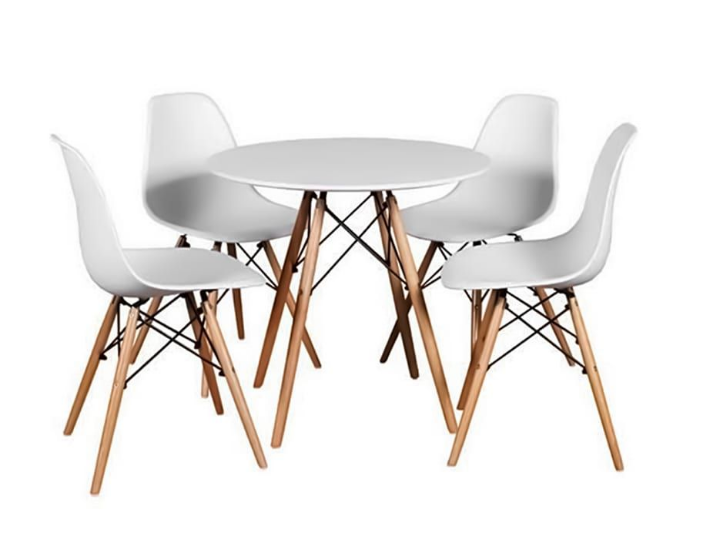 Round Table with 4 Chairs - White