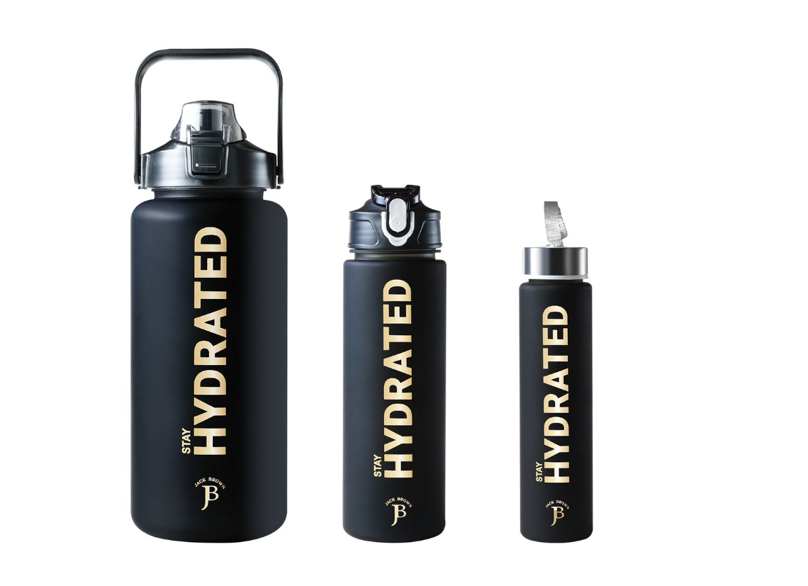 Jack Brown - 3-Piece Water Bottle with Motivational Time Markers - Leak Proof