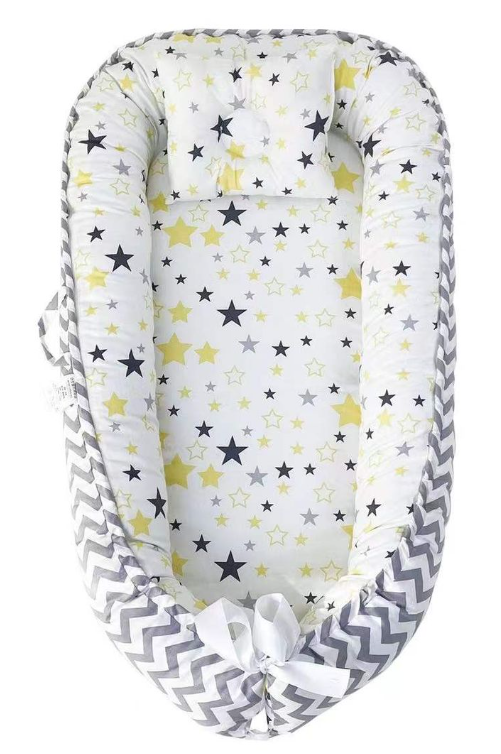 Jack Brown Baby Nest,Baby Lounger Co-Sleeping Baby Bassinet for Bed Newborn - Yellow-Blue-Star