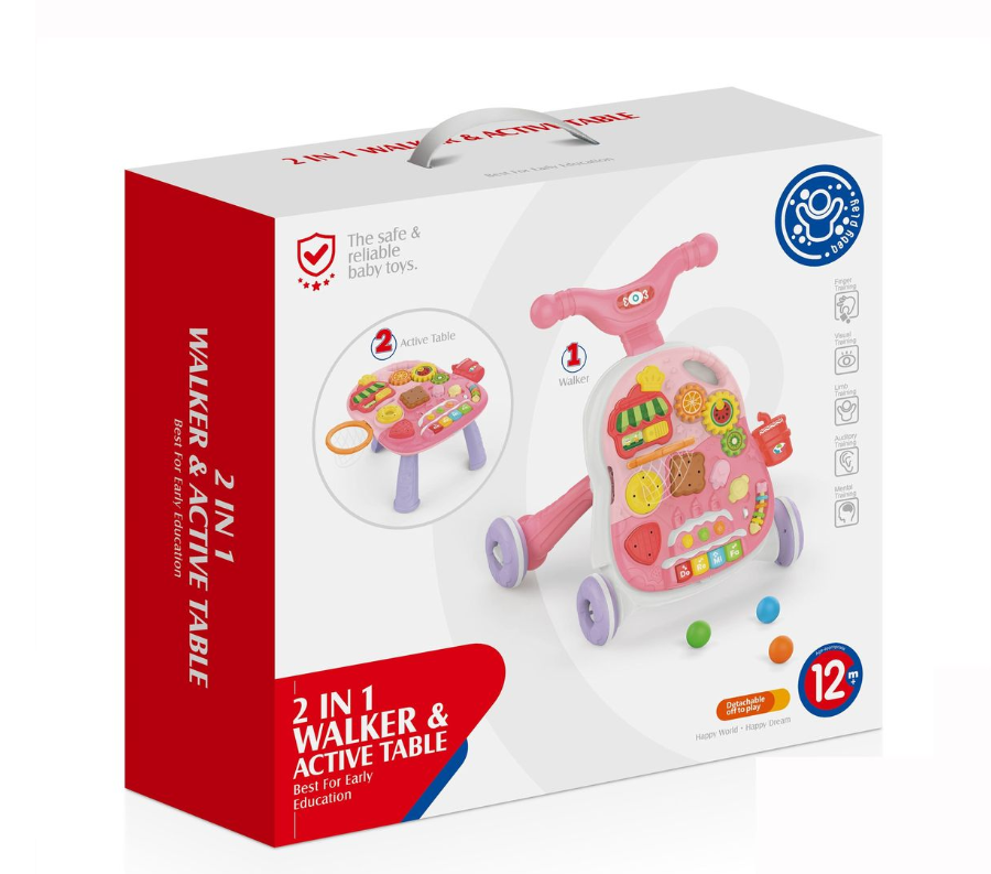 Jack Brown 4-in-1 Baby Sit-to-Stand Learning Walker Toy Pink