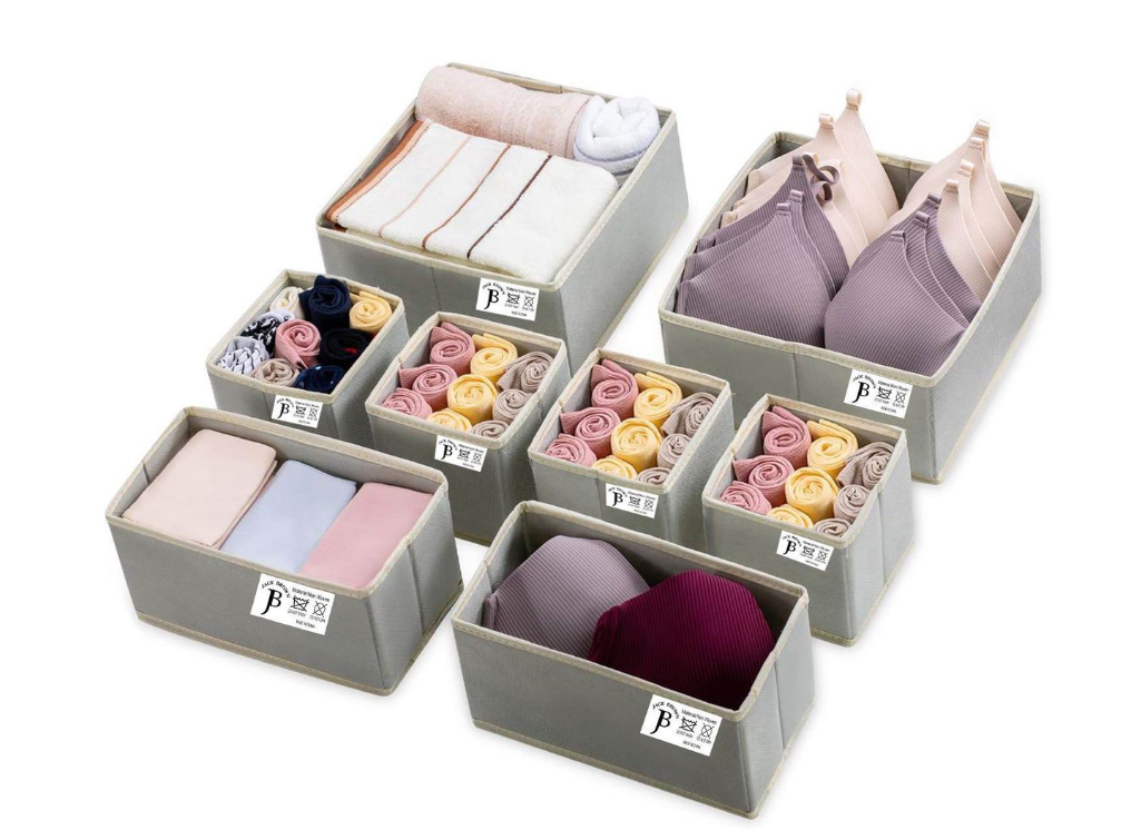 Jack Brown Foldable Storage Boxes for Clothes Underwear - Set of 8 - Grey