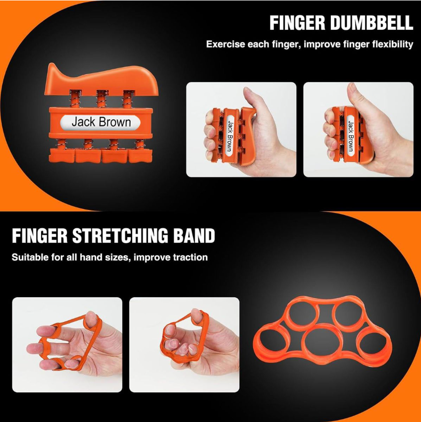 Jack Brown Hand Grip Strengthener with Automatic Count and Bag - 6 Piece Kit - Orange