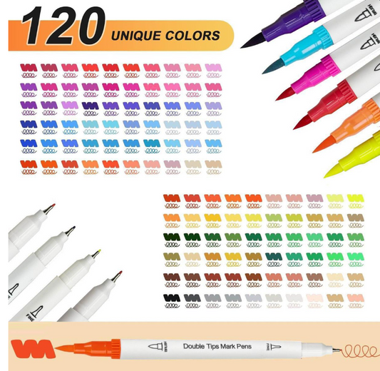 Jack Brown 120-Piece Fine & Brush Tip Artist Markers Set - White