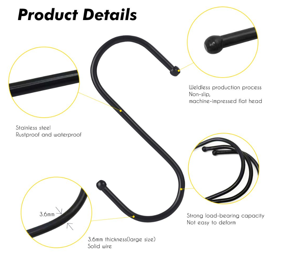 Jack Brown 40Pk Multi-Use S-Shaped Hooks-Home Kitchen S/Steel Hangers