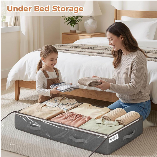 Jack Brown 90L Underbed Storage Containers Clothes Blankets Winter & Handle - Grey