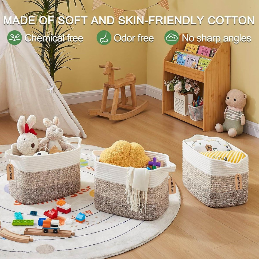 Jack Brown 19L Cotton Woven Storage Basket Cosmetic&Towel Organiser Bins- Beige