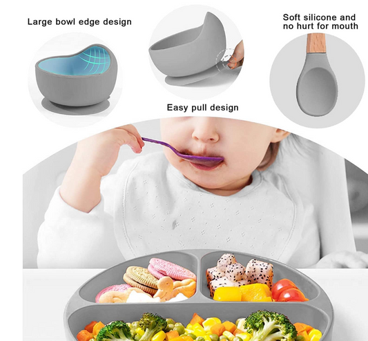 Jane Becker 10-Piece Silicone Baby & Toddler Feeding Set Grey