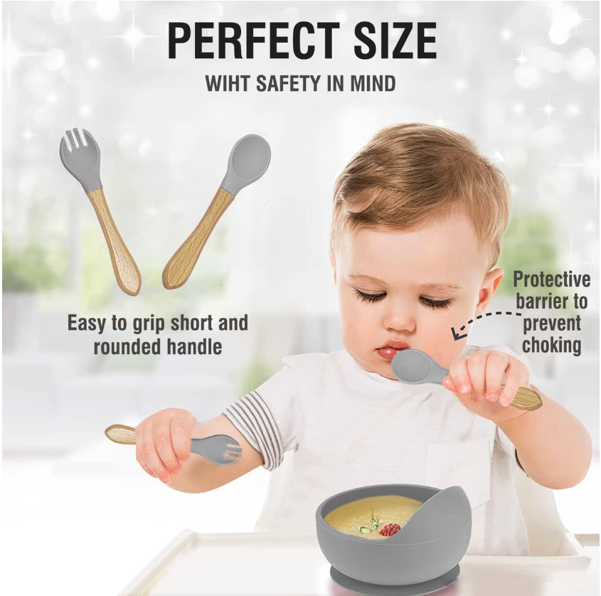 Jane Becker 10-Piece Silicone Baby & Toddler Feeding Set Grey