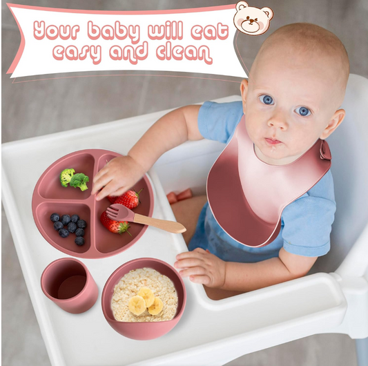 Jane Becker 10-Piece Silicone Baby & Toddler Feeding Set pink