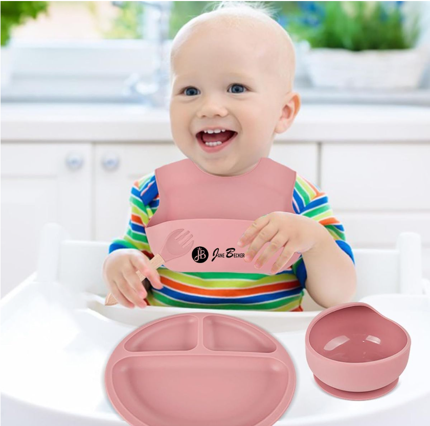 Jane Becker 10-Piece Silicone Baby & Toddler Feeding Set pink