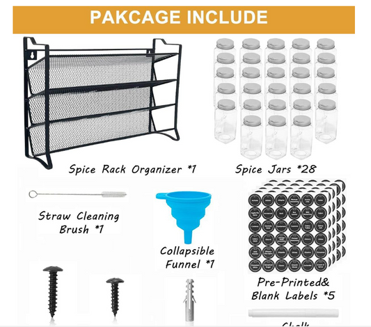 Jane Becker 28 Spice Jar with Rack Organizer set with Labels & Chalk Marker