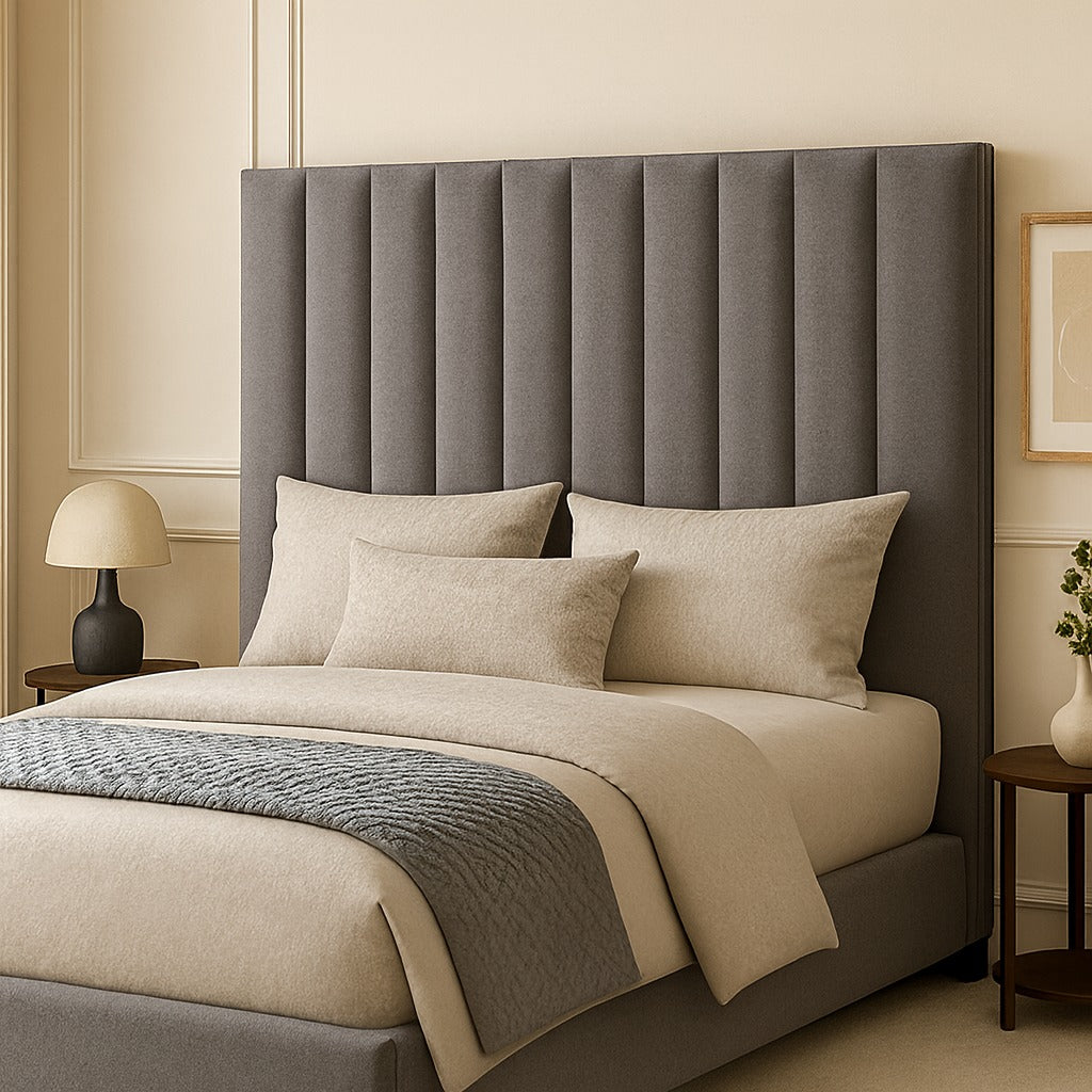 JC Home Vertical Panel Velvet Headboard - Grey