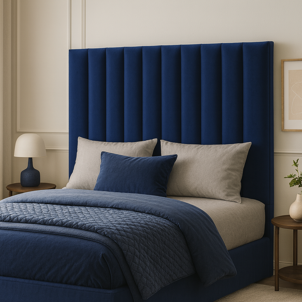 JC Home Vertical Panel Velvet Headboard - Blue