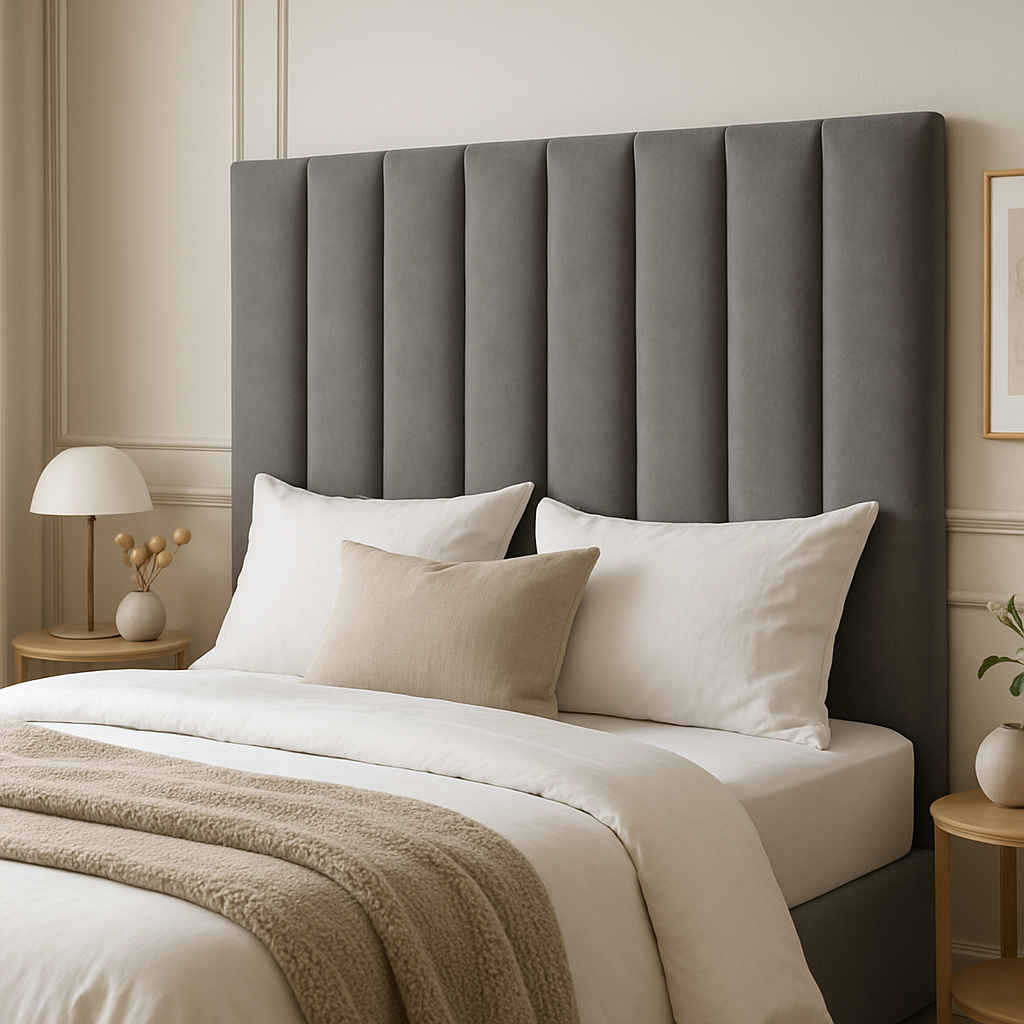 JC Home Vertical Panel Velvet Headboard - Grey