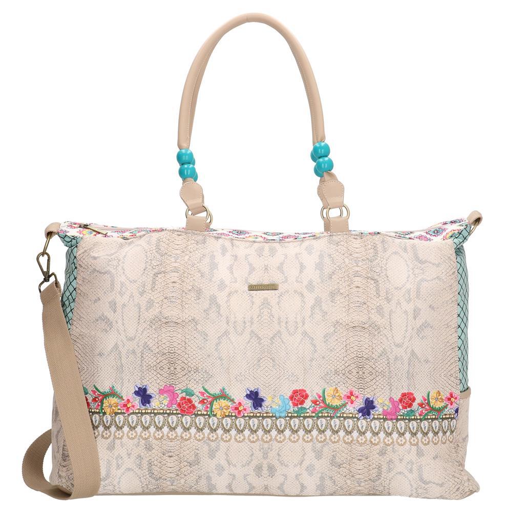Melli Mello Elif Ladies Raffia Shopper/Beach Bag - Pink 17134-BEIGE