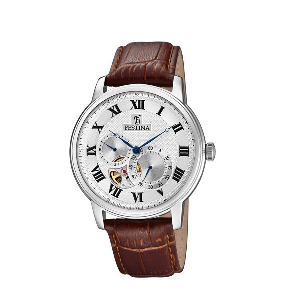 Festina Automatic Analogue Men's Wrist Watch with Leather Strap - Brown