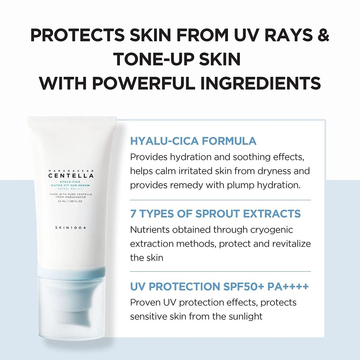 SKIN1004 Hyalu-CICA Water-Fit Sun Serum - Lightweight Moisturizing SPF Glow