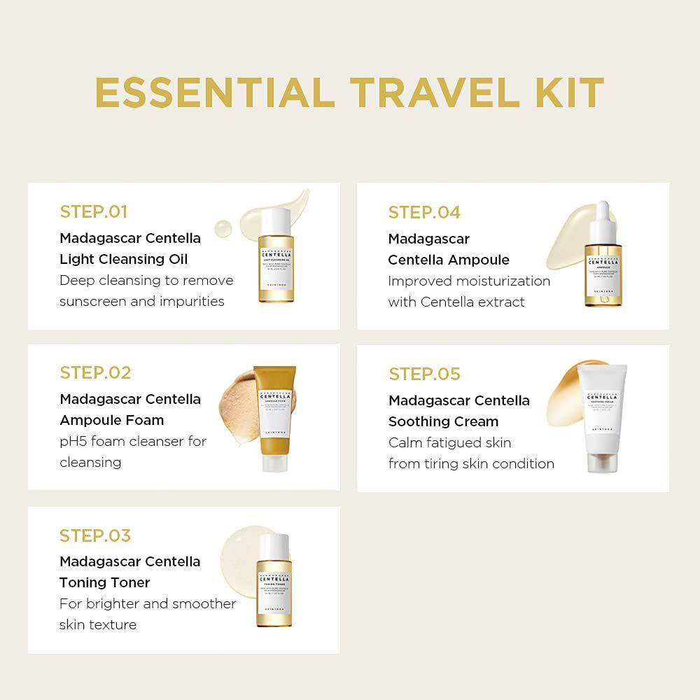 SKIN1004 Centella Travel Kit - Toner, Ampoule, Cleanser & Soothing Care Set