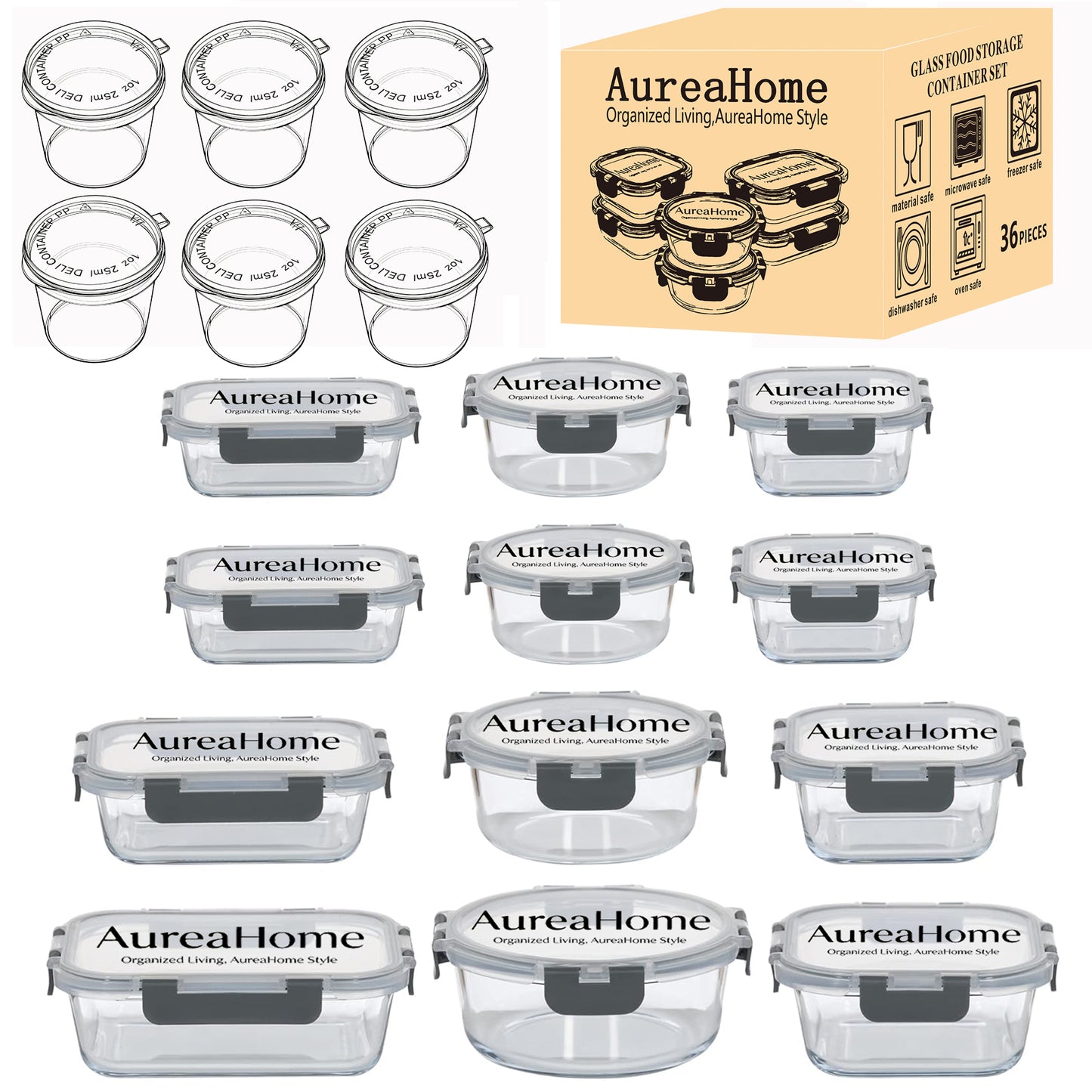 AureaHome 36-Piece Air-Tight Premium Glass Food Storage Set