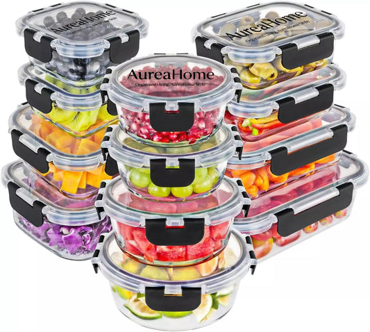 AureaHome 36-Piece Air-Tight Premium Glass Food Storage Set