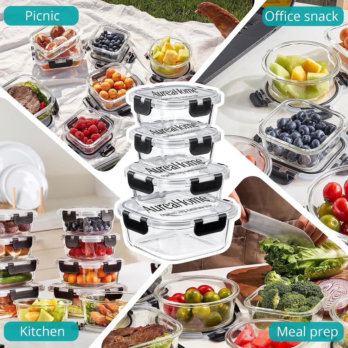 AureaHome 36-Piece Air-Tight Premium Glass Food Storage Set