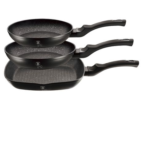 Berlinger Haus 3 Pieces Marble Coating Fry Pan Set - Black Silver