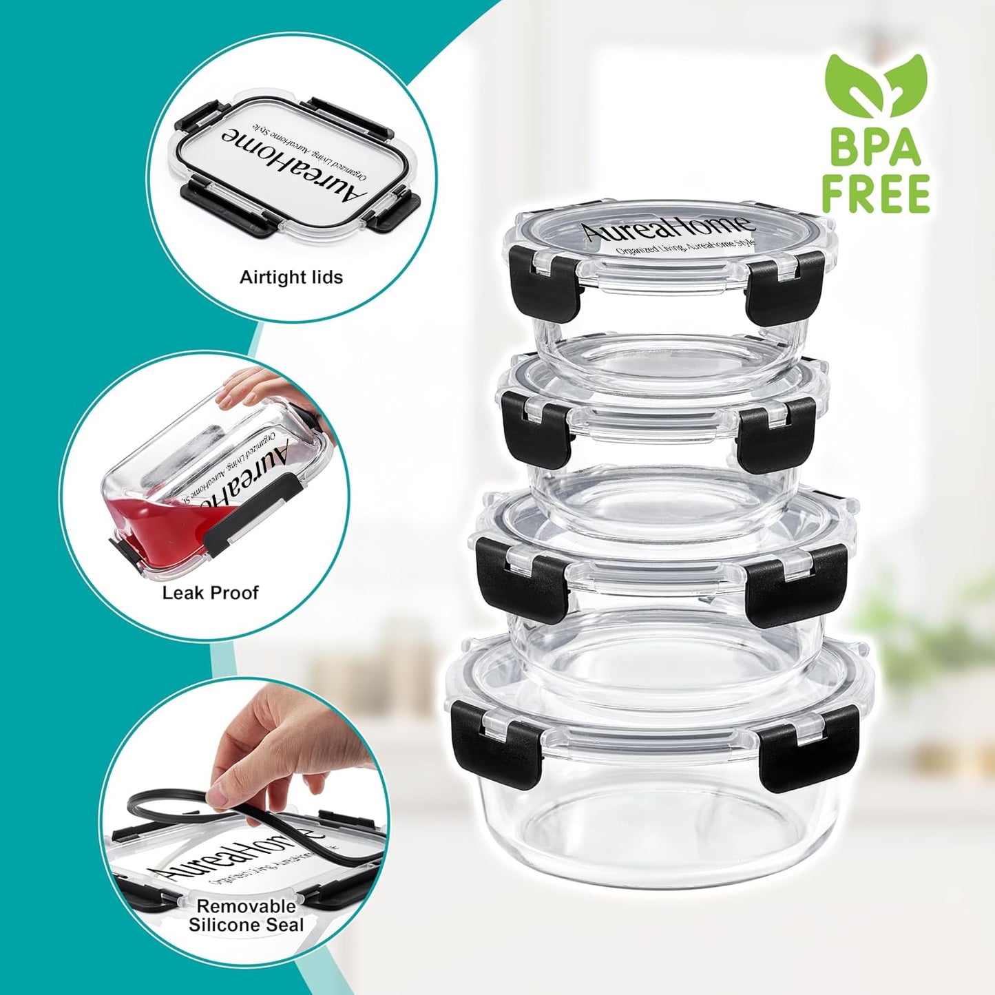 AureaHome 36-Piece Air-Tight Premium Glass Food Storage Set
