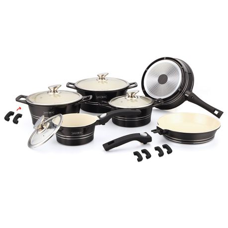 Royalty Line 16 Piece Ceramic Coating Cookware Set - Black