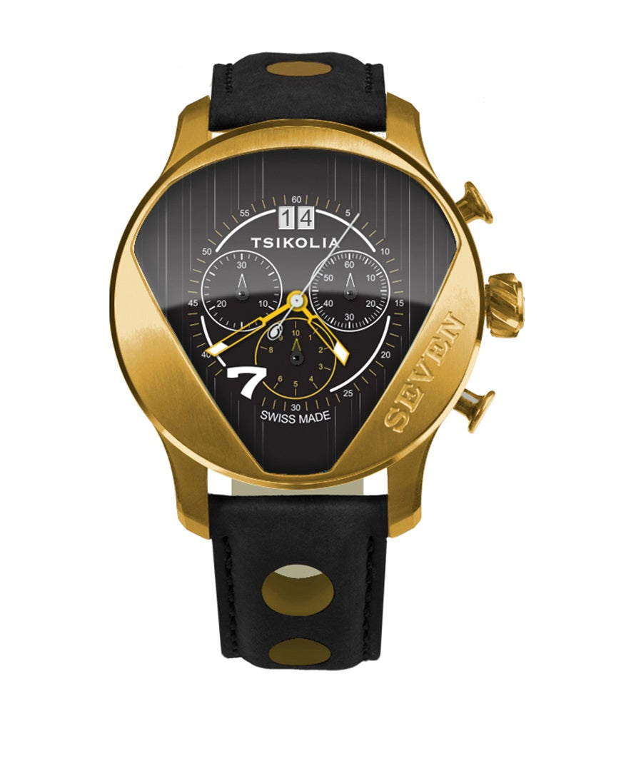 TSIKOLIA SEVEN Limited Edition Swiss Made Men's Leather Watch - Black