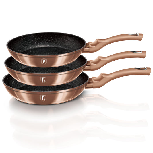 Berlinger Haus 3-Piece Marble Coating Non-Stick Frypan Set - Rose Gold