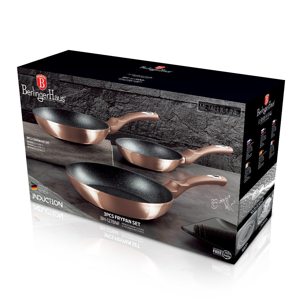 Berlinger Haus 3-Piece Marble Coating Non-Stick Frypan Set - Rose Gold