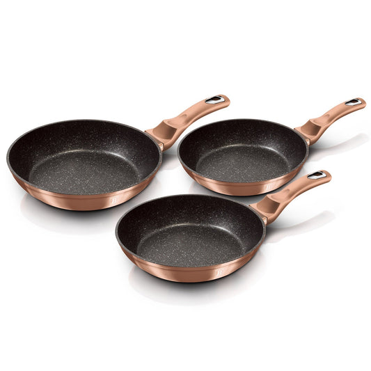 Berlinger Haus 3-Piece Marble Coating Non-Stick Frypan Set - Rose Gold