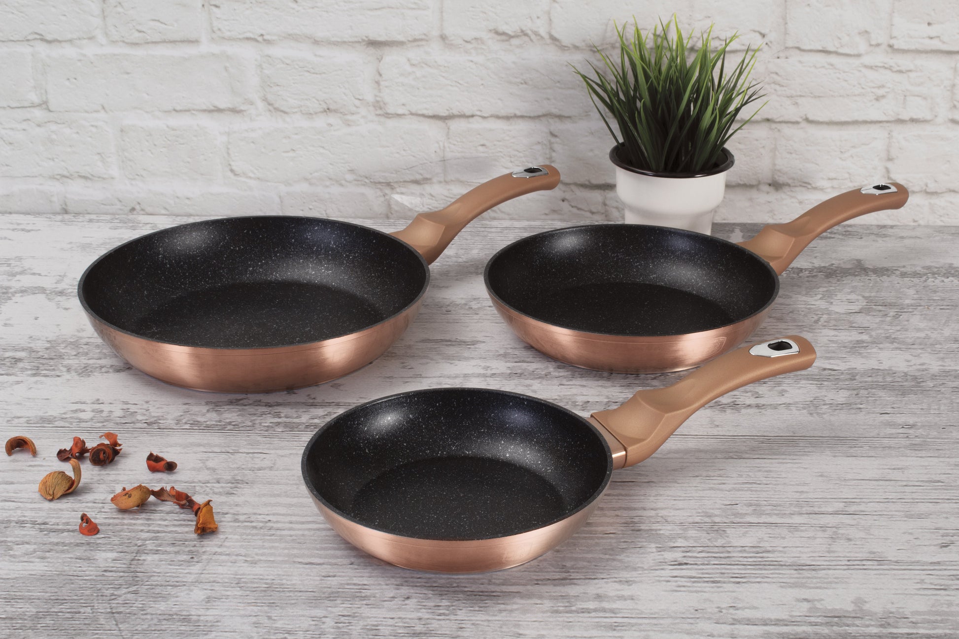 Berlinger Haus 3-Piece Marble Coating Non-Stick Frypan Set - Rose Gold