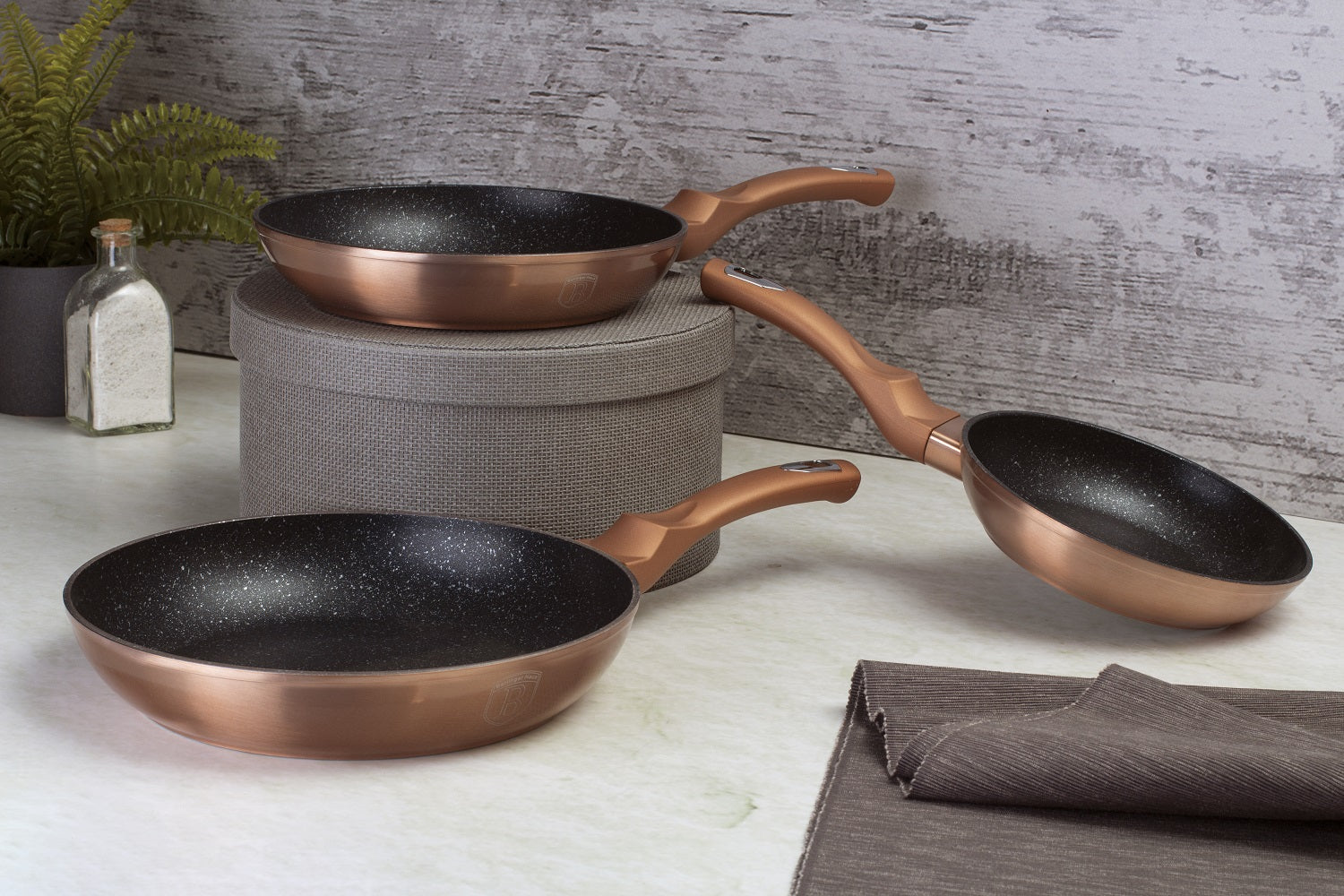 Berlinger Haus 3-Piece Marble Coating Non-Stick Frypan Set - Rose Gold