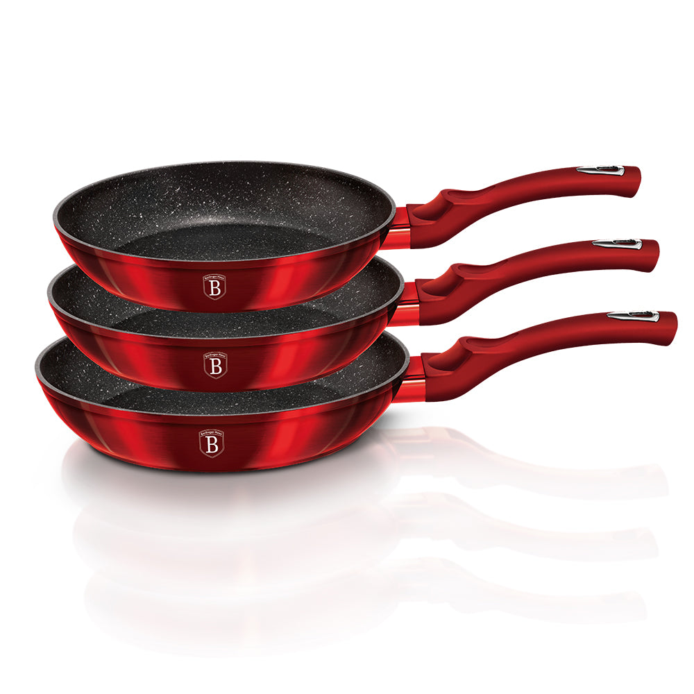 Berlinger Haus 3-Piece Marble Coating Fry Pan Set - Burgundy Metallic
